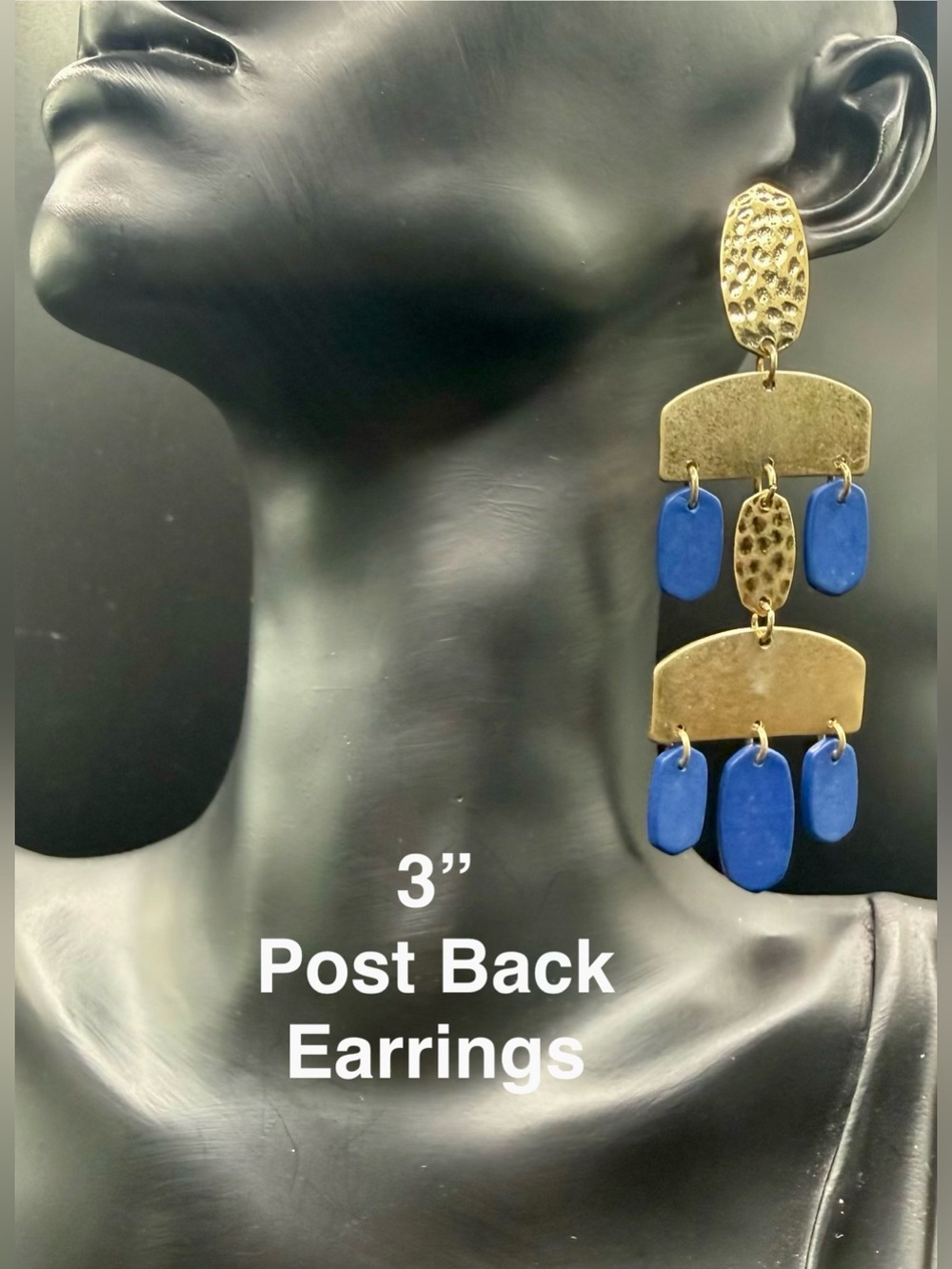 Gold and Blue Dangle Post-Back Earrings
